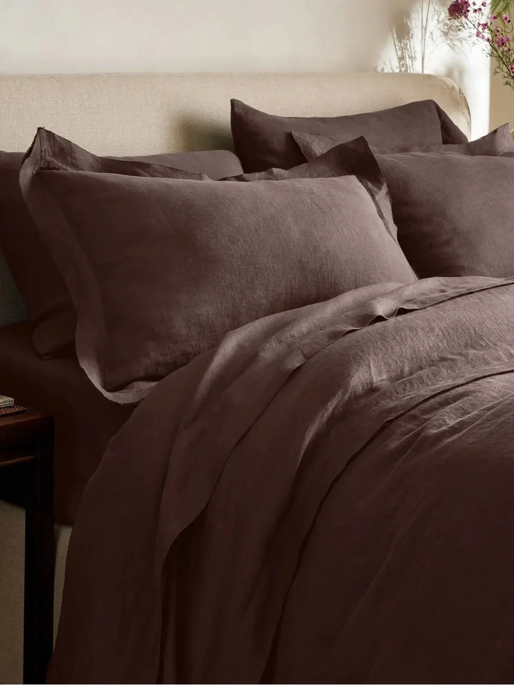 Quince European Linen Double Flange Sham Set - King/Espresso